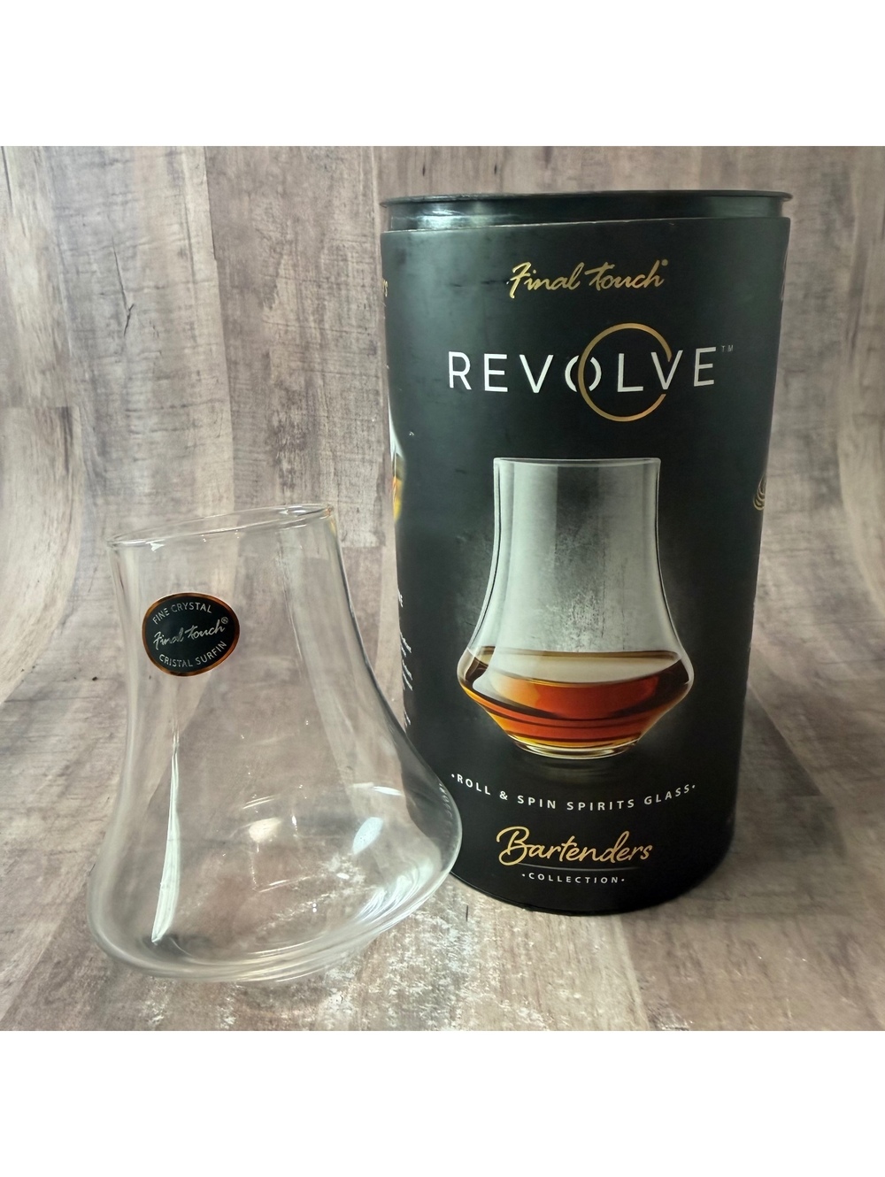 Final Touch Revolve Spirits Tasting Glass 2oz Lead-Free Crystal Spin/Pivot Glass